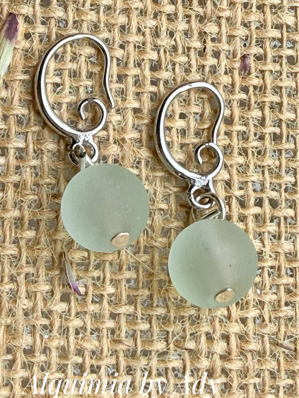Pale Seafoam Green Sea Glass Drop Earrings
